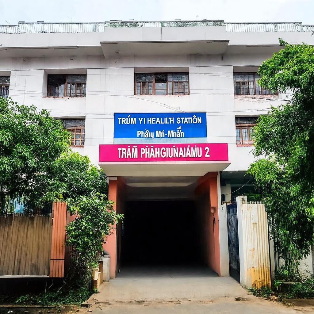 Hình ảnh mặt tiền tòa nhà Trạm Y Tế Phường Mỹ Đình 2, lối vào từ con ngõ.