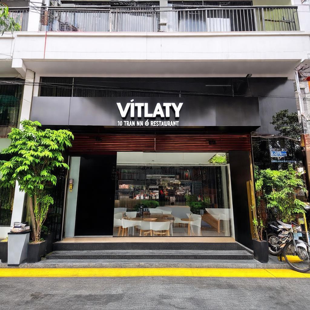 Mặt tiền Nhà hàng Vitaly tại số 10 Trần Não, Quận 2 TP HCM, dễ dàng nhận diện khi bạn tìm kiếm địa điểm này.
