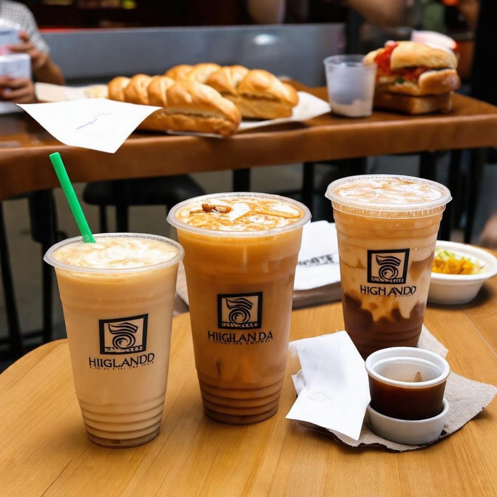 Một vài món đồ uống và bánh đặc trưng trong menu của Highlands Coffee Tuy Hòa.