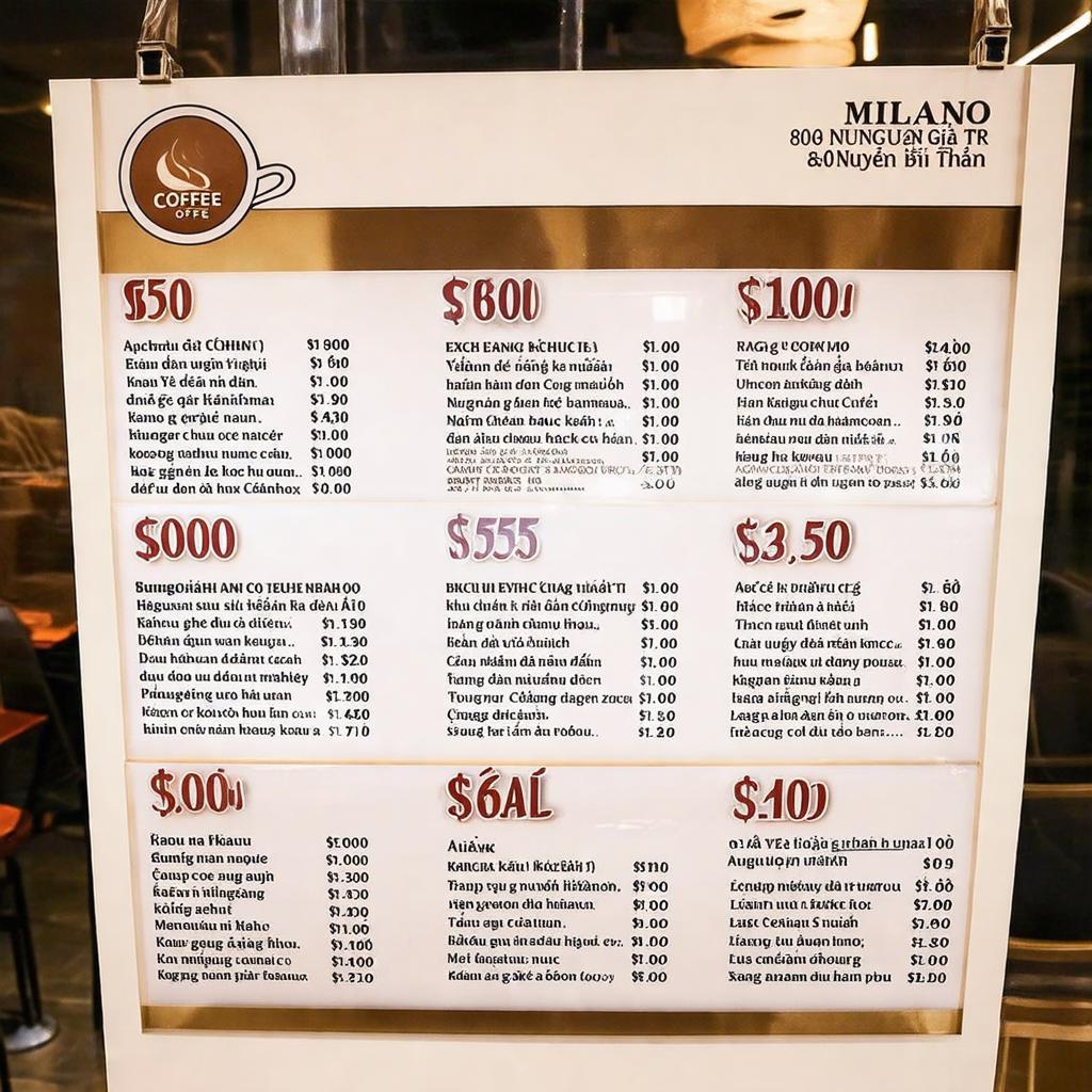 Menu cac mon nuoc va gia ca Ca phe Milano 80 Nguyen Gia Tri Binh Thanh