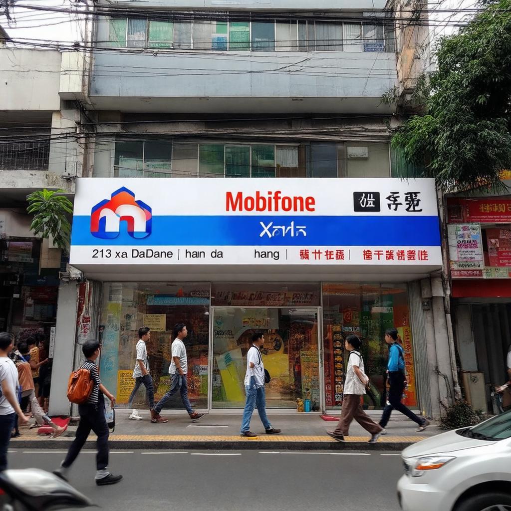 Ngoại cảnh cửa hàng Mobifone tại 213 Xã Đàn, Đống Đa, Hà Nội trên con phố sầm uất