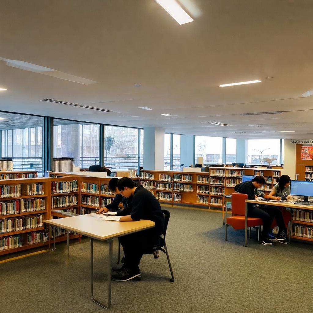 Hình ảnh thư viện hoặc không gian học nhóm hiện đại bên trong Trường Đại học Ngoại thương cơ sở 2, D5, Bình Thạnh.