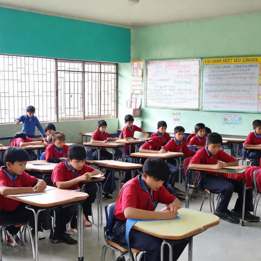 Học sinh đang học trong lớp hoặc tham gia hoạt động trên sân trường tại Trường THCS THPT Võ Văn Kiệt An Hòa
