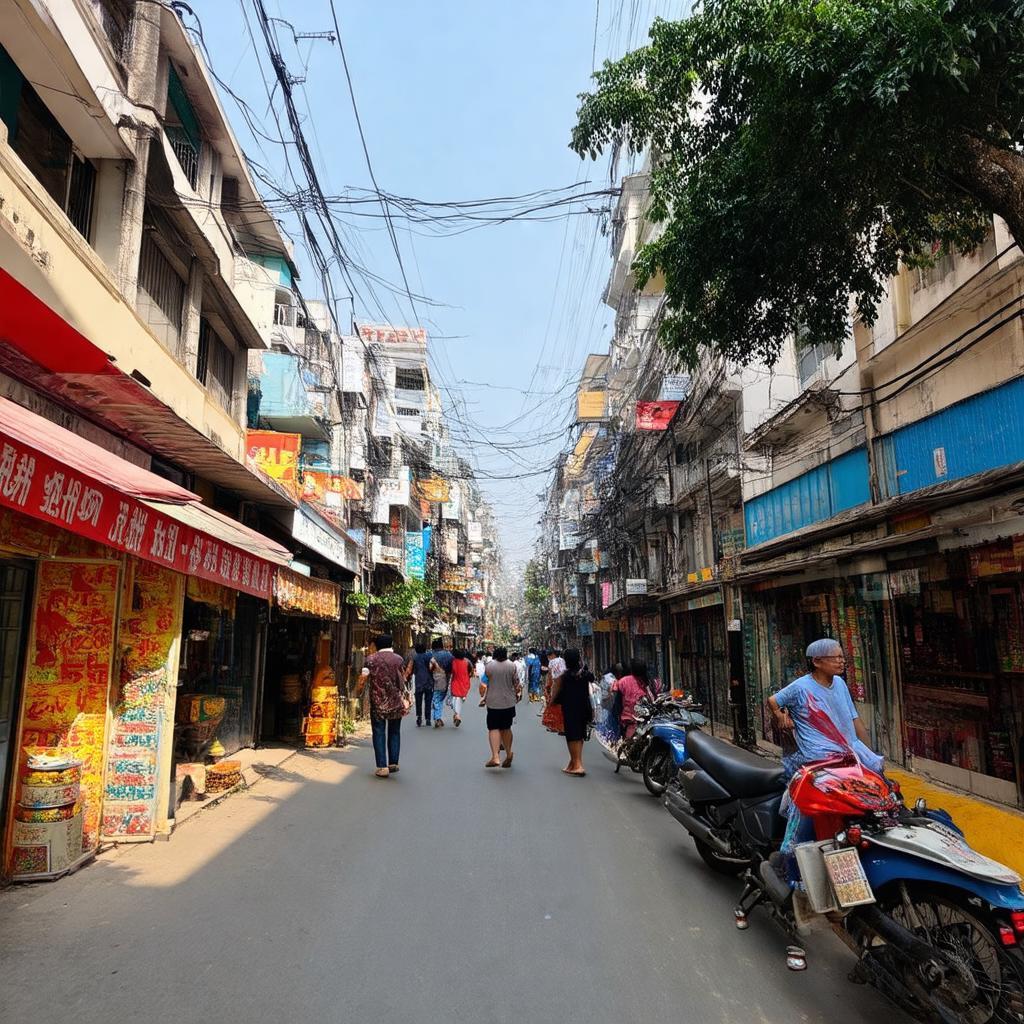 Cảnh sầm uất mua sắm và ẩm thực gần ngã tư Sư Vạn Hạnh Lý Thái Tổ, với nhiều cửa hàng