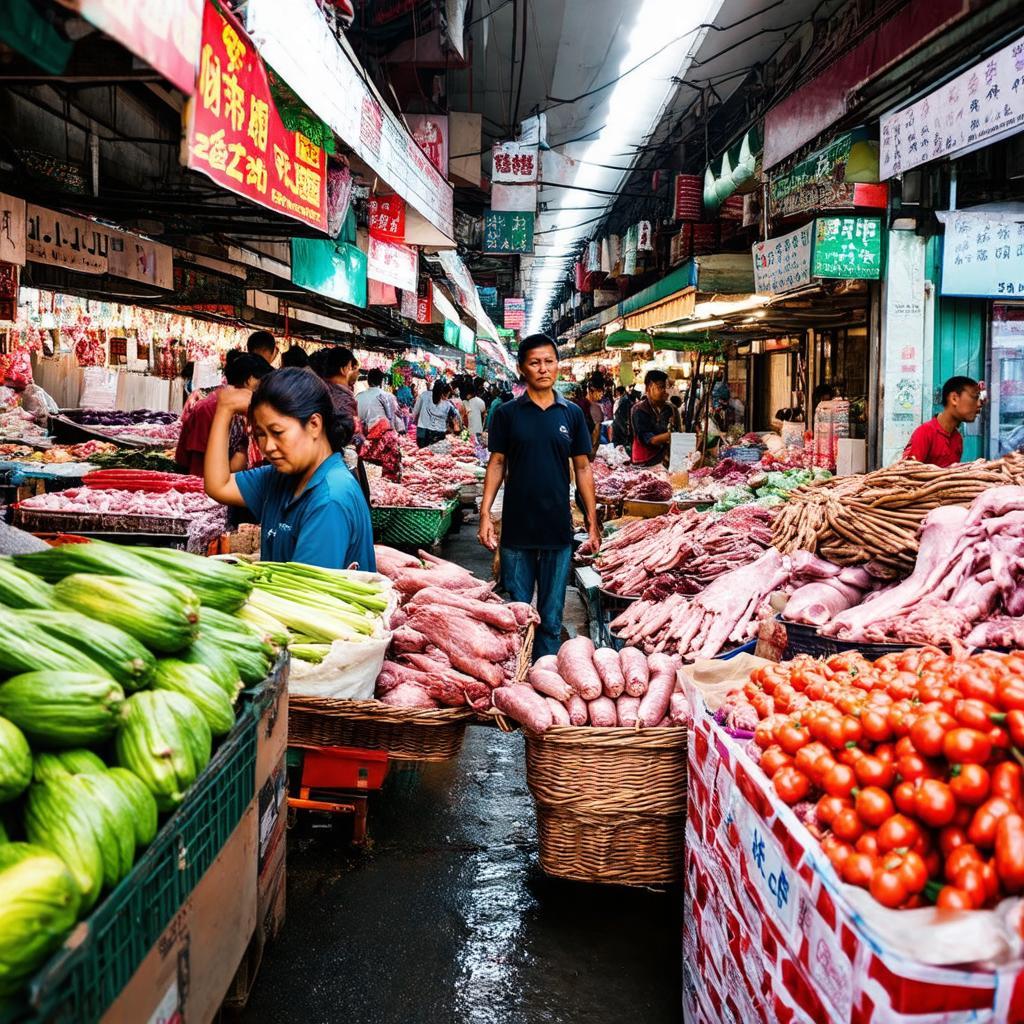 Cảnh mua bán nhộn nhịp bên trong Chợ An Phú Đông, Quốc lộ 1A, quận 12 với đa dạng hàng hóa tươi sống