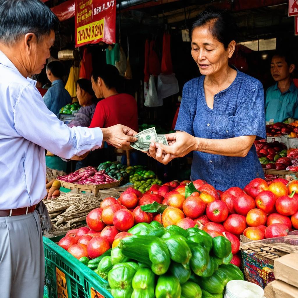 Người dân mua bán tấp nập tại một góc chợ, thể hiện không khí đời thường.