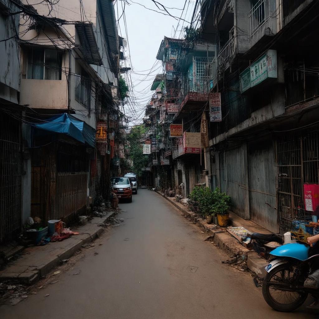Khung cảnh sinh hoạt thường ngày trong ngõ 155 Cầu Giấy với nhà cửa san sát