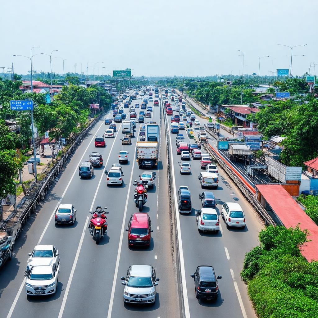 Toàn cảnh Ngã ba An Hữu, Cái Bè, Tiền Giang sầm uất với xe cộ tấp nập trên QL1A và QL30.