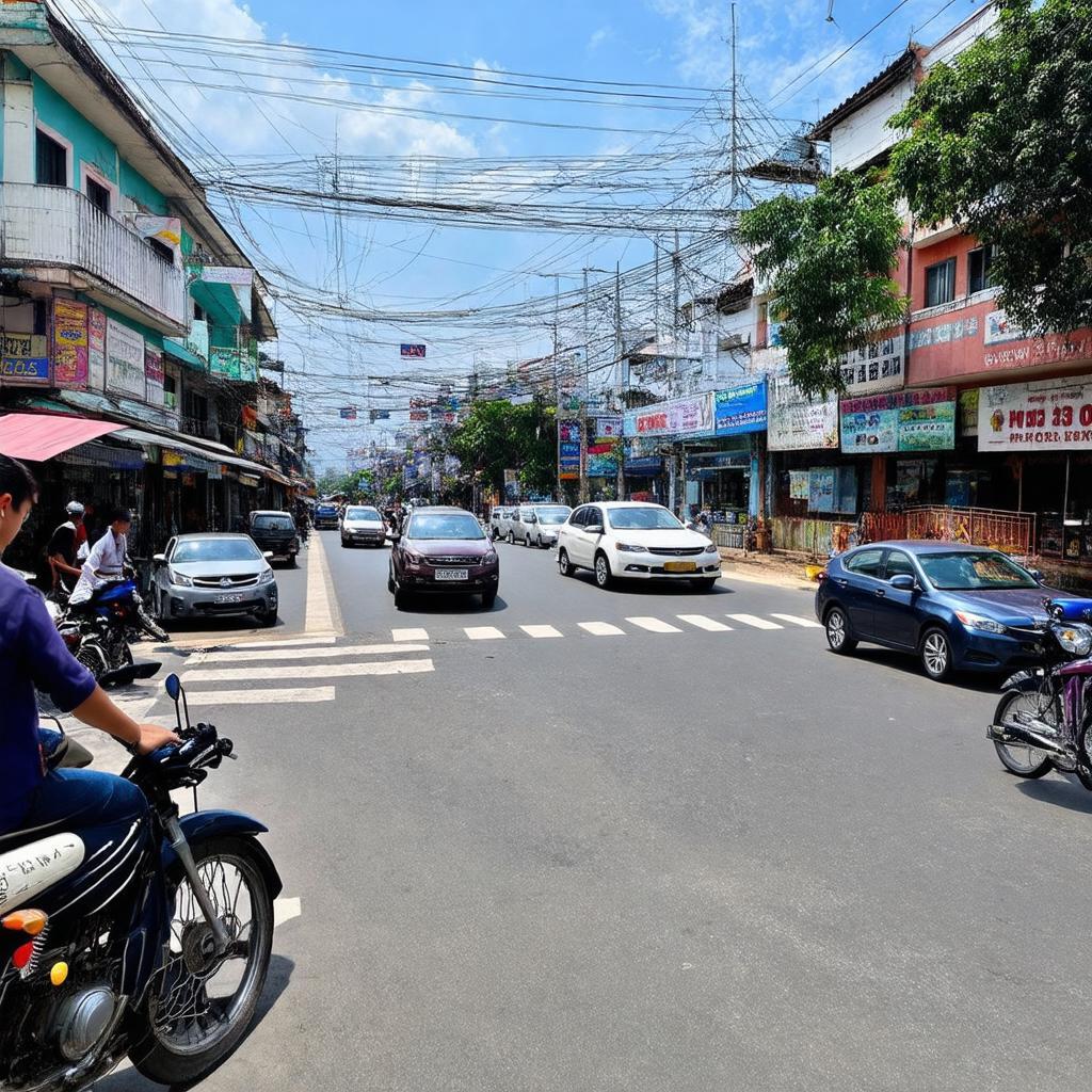 Giao lộ Ngã ba Hải Quân sầm uất tại trung tâm Bãi Cháy, Hạ Long với nhiều phương tiện qua lại.