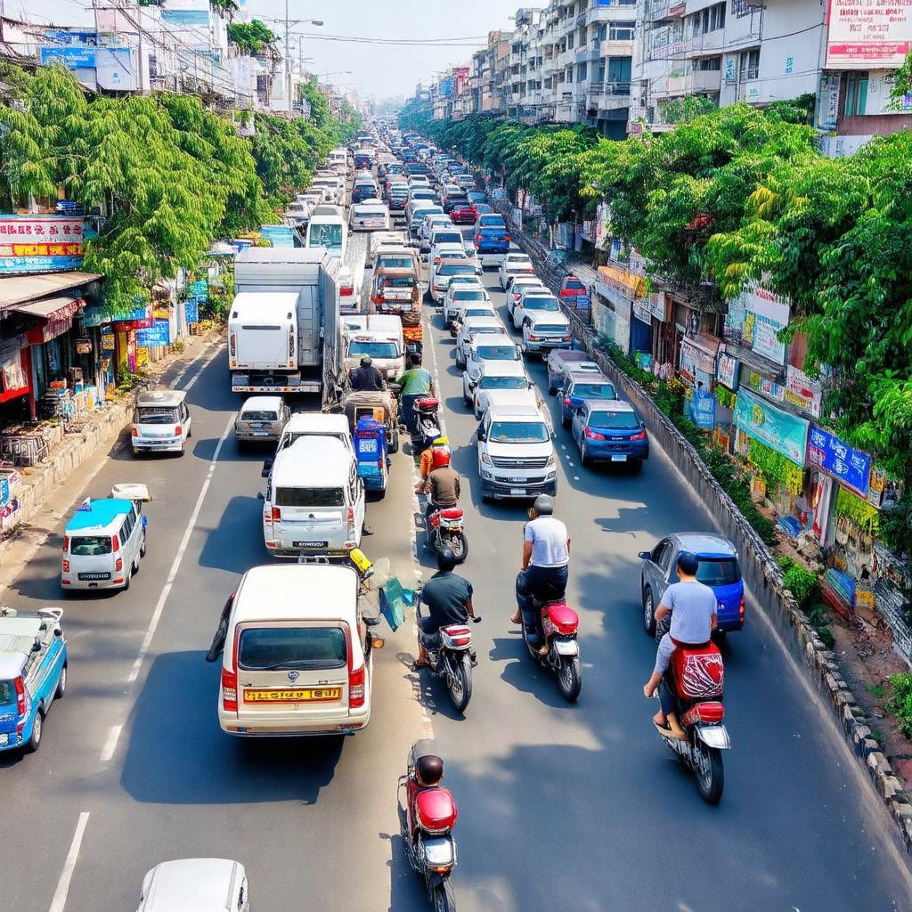 Hình ảnh ngã ba Hồng Châu 1 Hóc Môn đông đúc giờ cao điểm, nhiều phương tiện qua lại trên QL22.