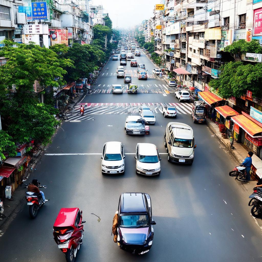 Hình ảnh tổng quan ngã tư Đông Anh với mật độ giao thông cao, cho thấy vai trò nút giao huyết mạch.