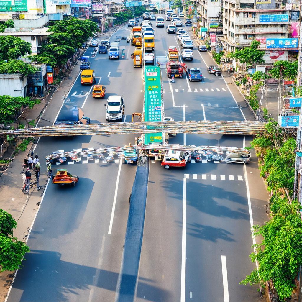 Toàn cảnh Ngã tư Giếng Nước, TP Bà Rịa nhìn từ trên cao với lưu lượng giao thông tấp nập.