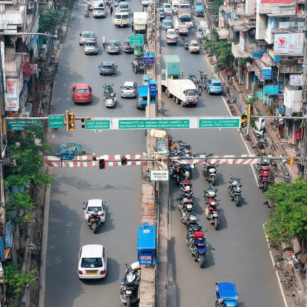 Hình ảnh tổng quan ngã tư Hoa Lan, phường Thuận Giao, Thuận An, Bình Dương tấp nập xe cộ