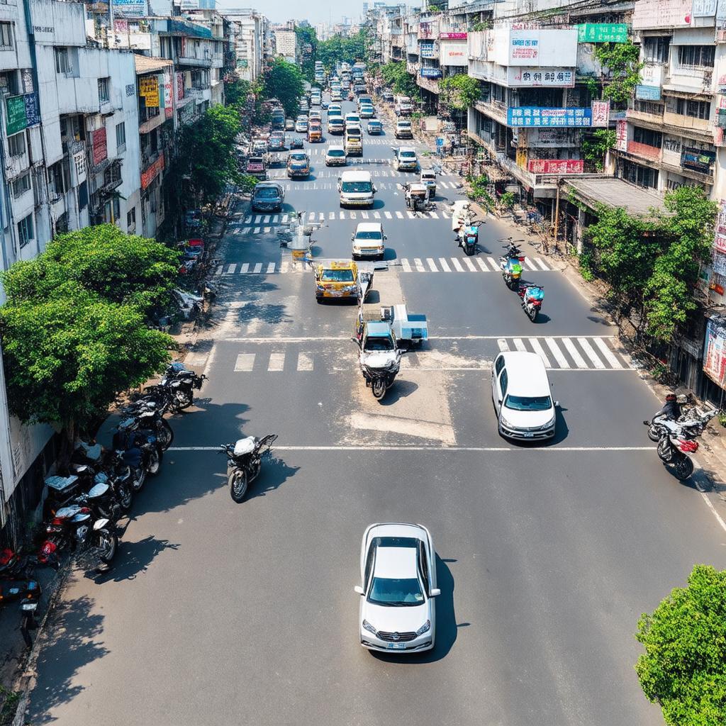 Toàn cảnh Ngã Tư Ô Chợ Dừa Đống Đa Hà Nội cho thấy lưu lượng giao thông cao.
