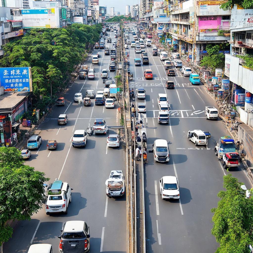 Hình ảnh toàn cảnh ngã tư Phạm Hùng Nguyễn Văn Linh giao thông đông đúc