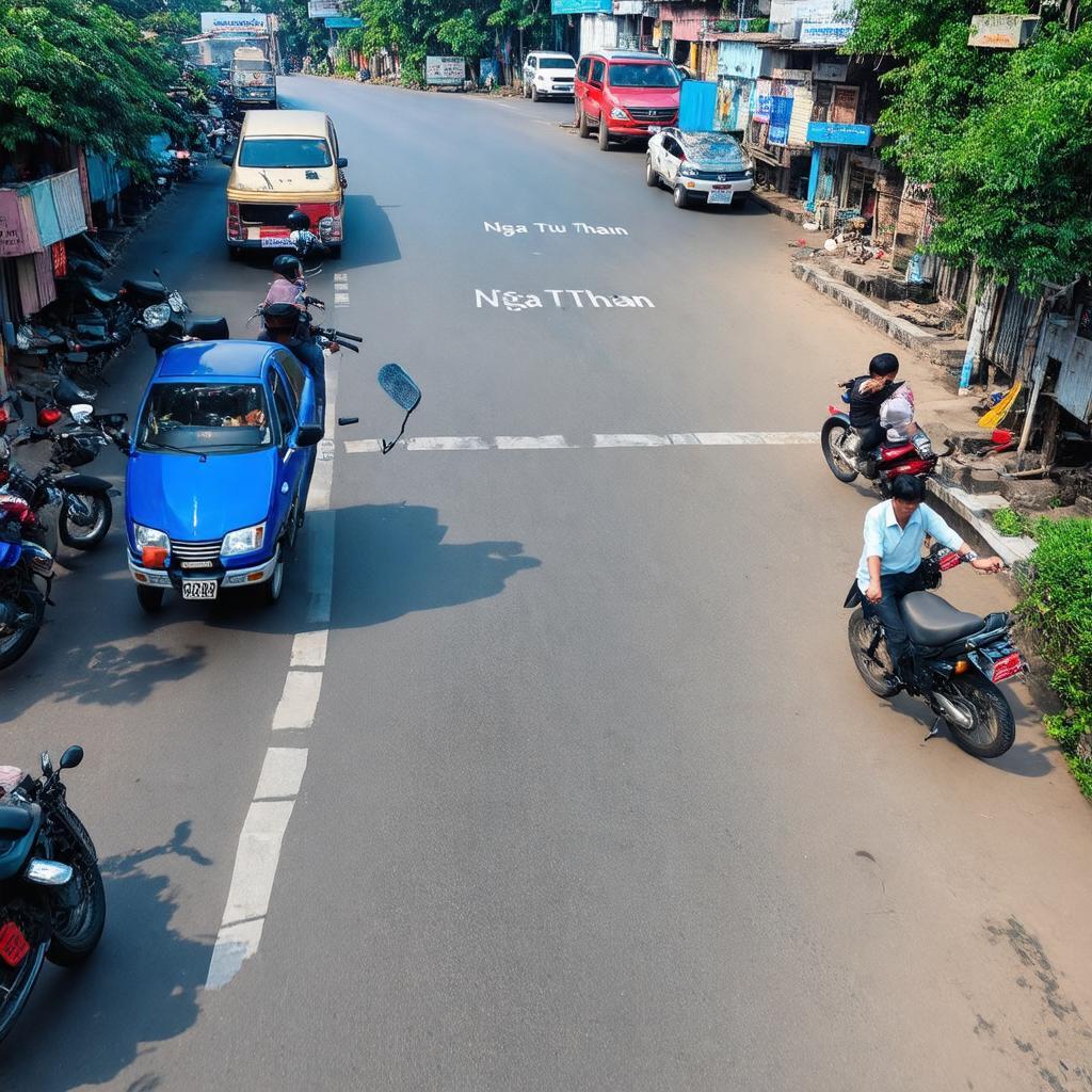 Toàn cảnh Ngã tư Tư Thân tại huyện Yên Dũng, tỉnh Bắc Giang vào ban ngày, giao thông thuận tiện, nhịp sống hối hả.