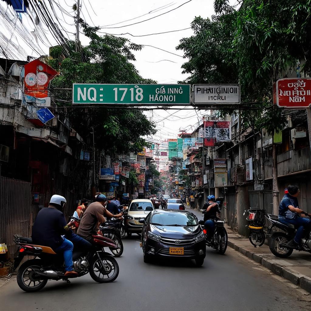 Lối vào Ngõ 178 Giải Phóng ở Hà Nội với xe cộ qua lại đông đúc và biển số nhà