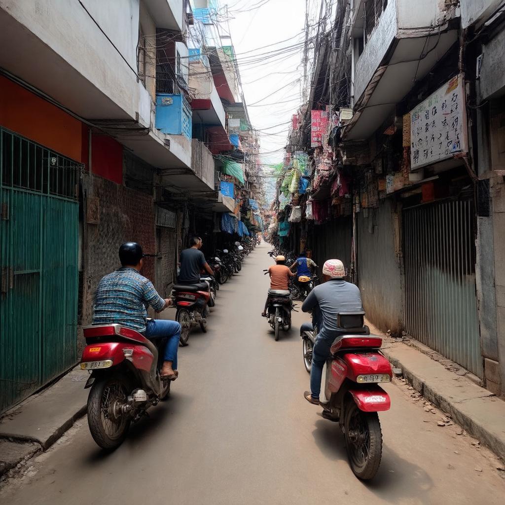 Khung cảnh một góc Ngõ 40 Xuân La, Tây Hồ, Hà Nội với hoạt động di chuyển của người dân và phương tiện giao thông