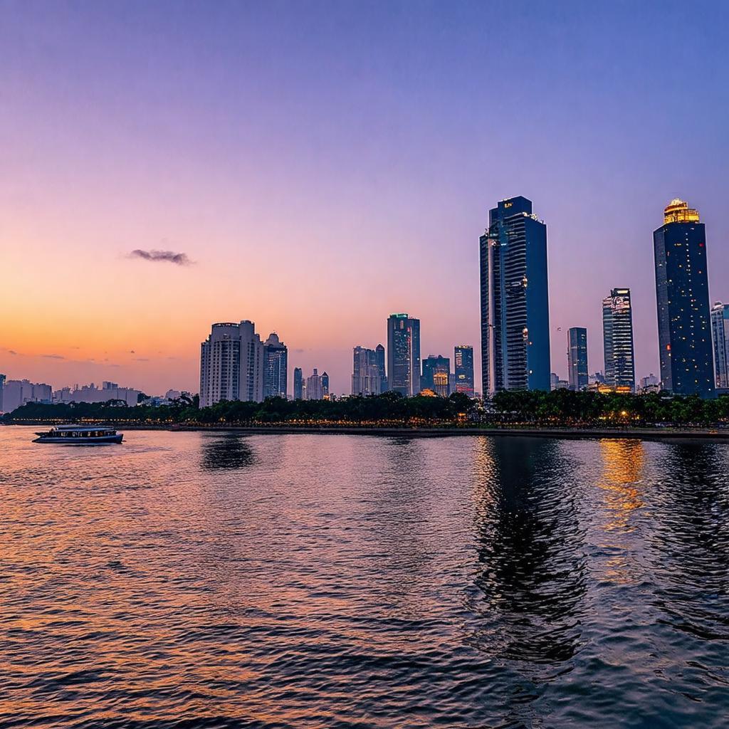 Ngắm cảnh thành phố Hồ Chí Minh lung linh từ sông Sài Gòn lúc hoàng hôn hoặc ban đêm.