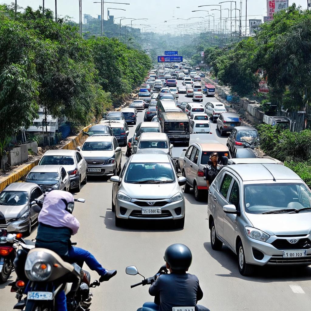 Cảnh kẹt xe nghiêm trọng tại Ngã tư 550, Dĩ An, Bình Dương vào giờ cao điểm buổi chiều.