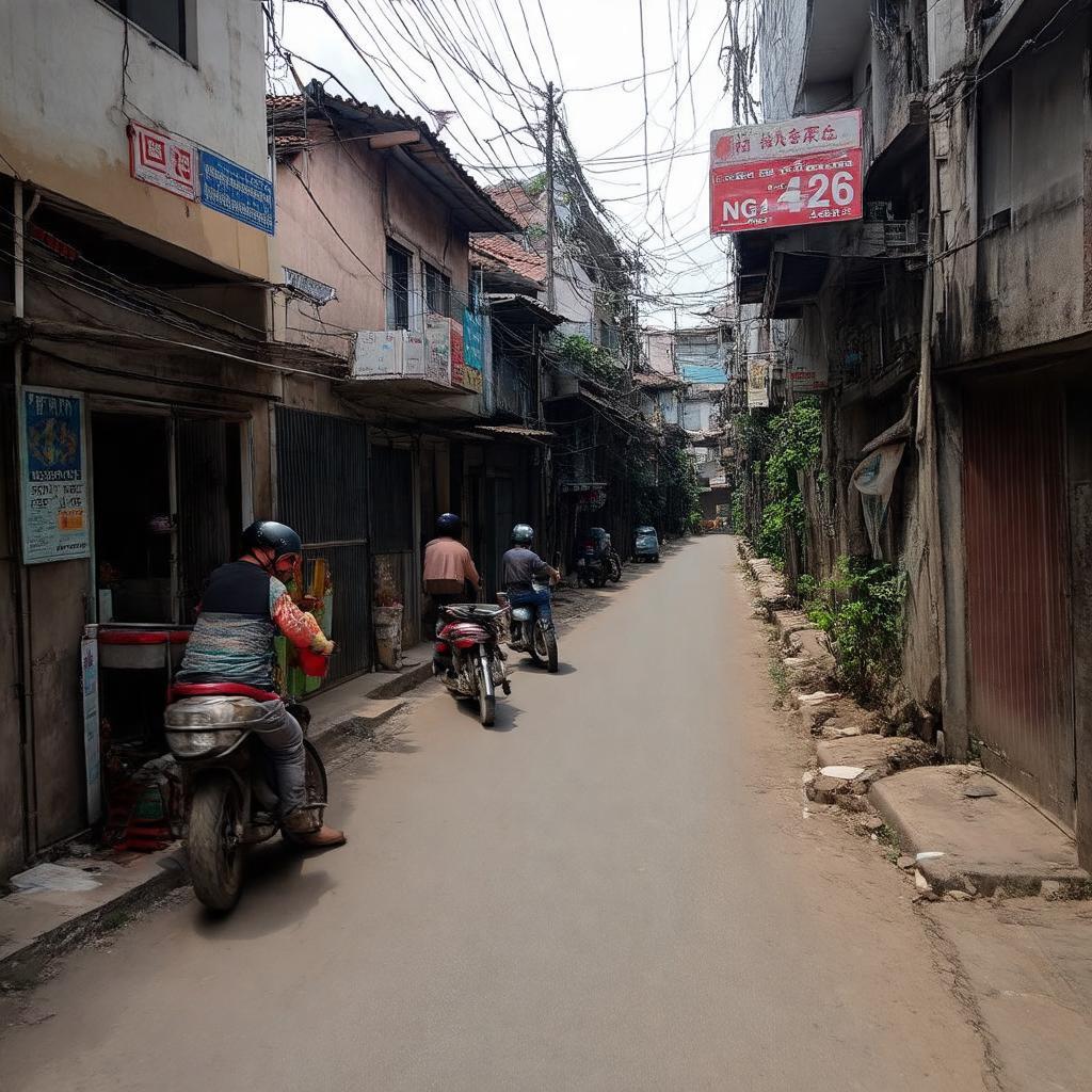 Hình ảnh bên trong Ngõ 426 Đường Láng, thể hiện không gian khu dân cư yên tĩnh, có vài cửa hàng nhỏ.