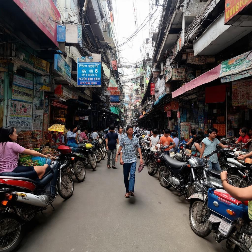 Khung cảnh đông đúc, tấp nập của ngõ 58 Trần Bình, Cầu Giấy, Hà Nội vào giờ cao điểm, cho thấy sự nhộn nhịp.