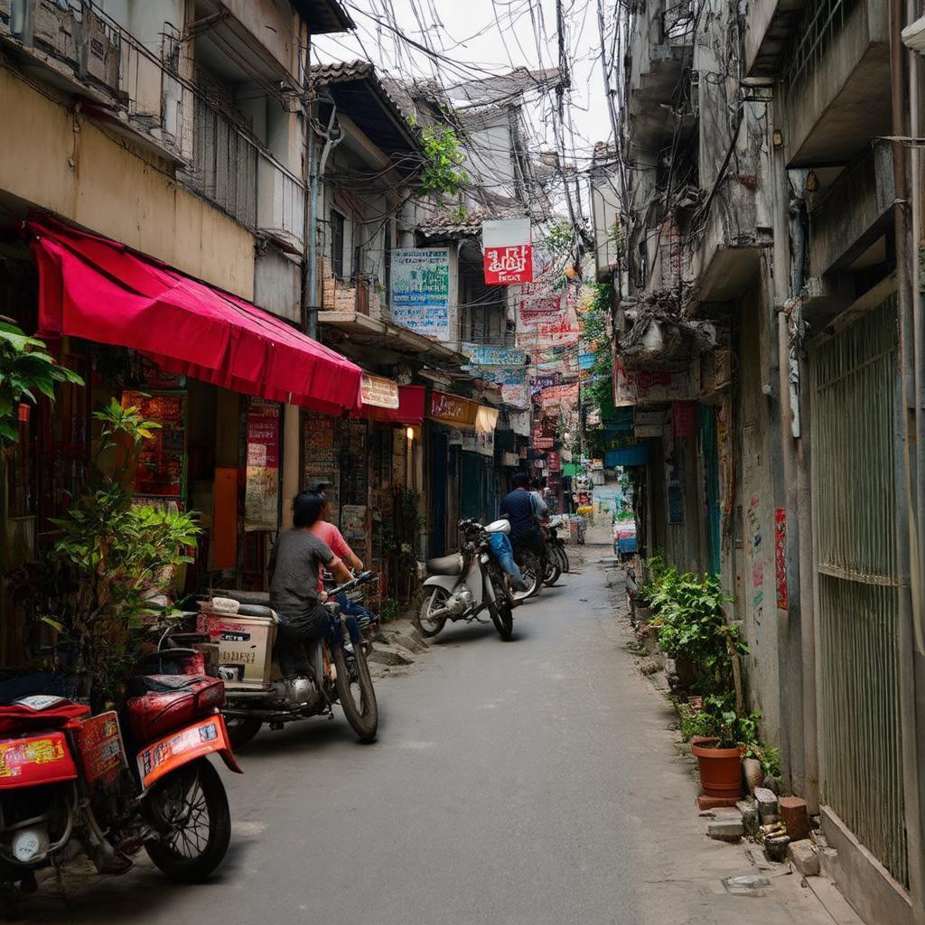 Hinh anh mot goc ngo 69A Hoang Van Thai, Ha Noi, the hien khong khi binh di.