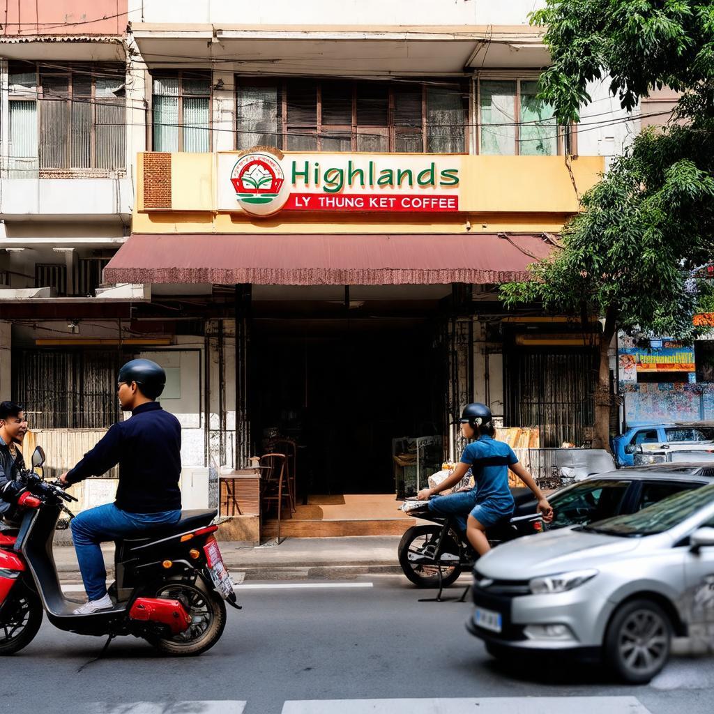 Ngoại cảnh chi nhánh Highlands Coffee tại 319 Lý Thường Kiệt, Quận 11 sầm uất.