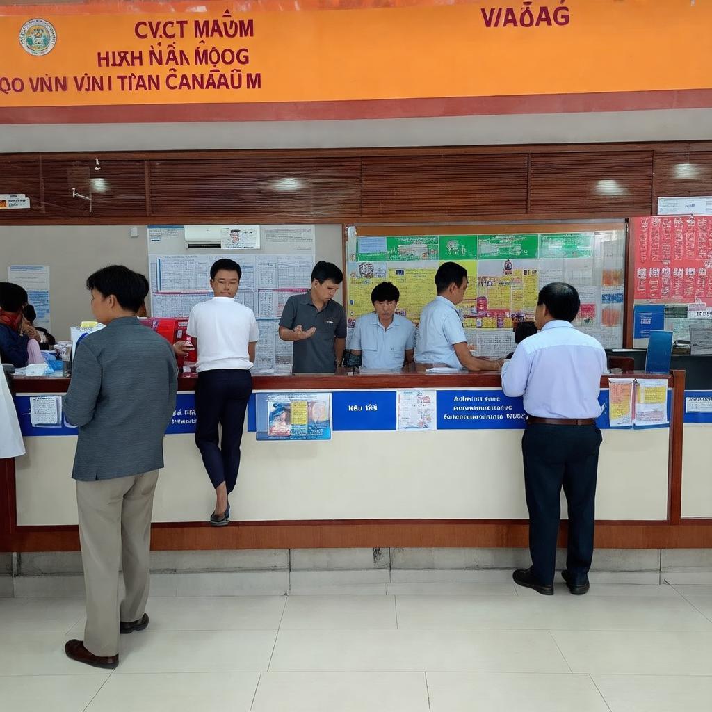 Hình ảnh người dân làm thủ tục tại văn phòng hành chính công