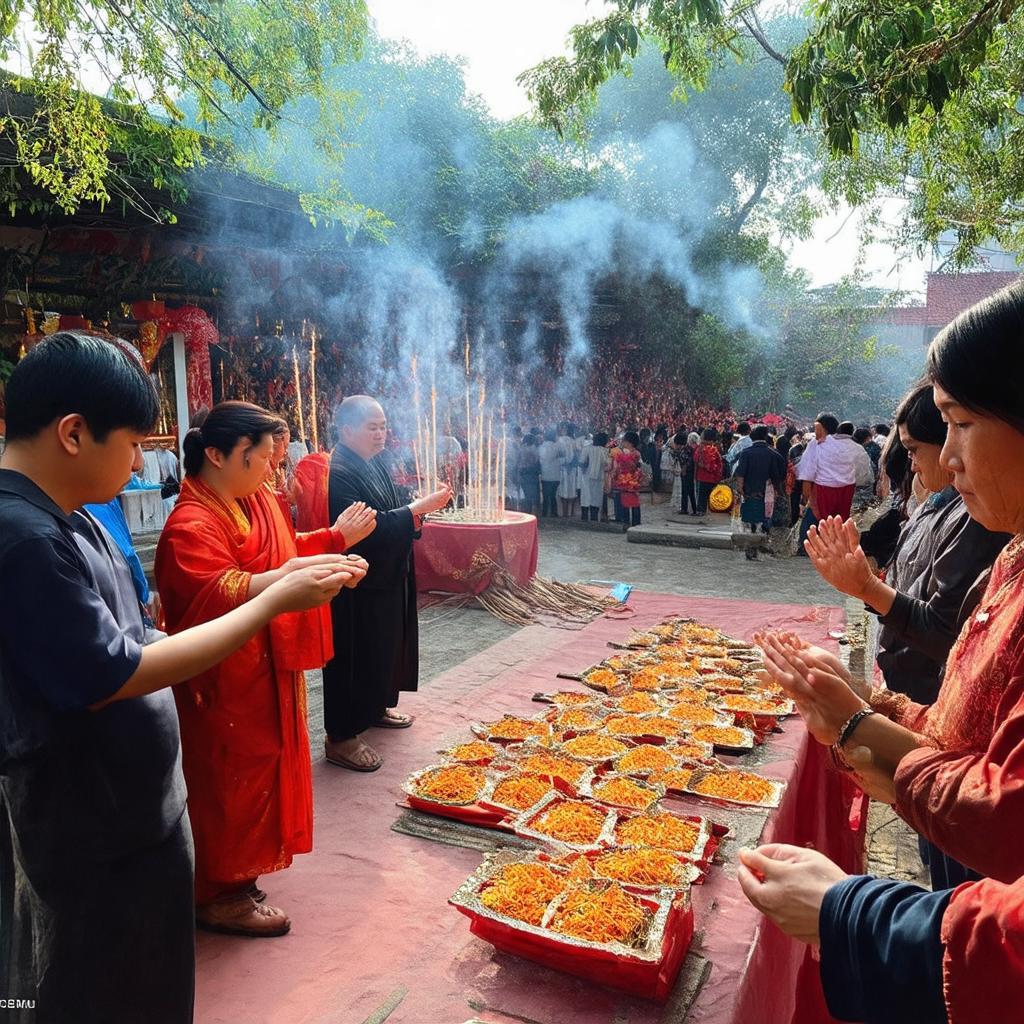 Người dân thành tâm lễ bái tại Miếu Ông Cù – Võ Thị Sáu, thể hiện vai trò quan trọng trong đời sống cộng đồng.
