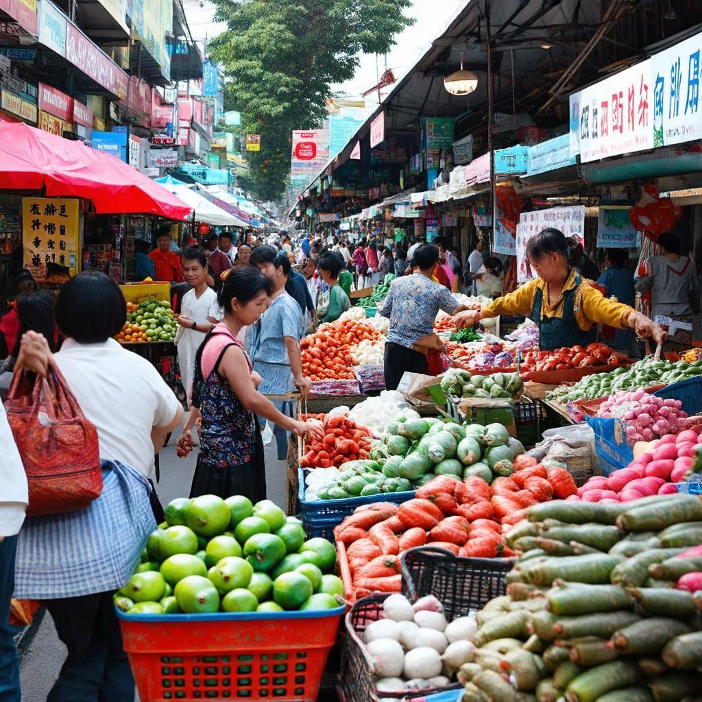 Cảnh người dân địa phương đang mua sắm nhộn nhịp tại chợ Tân Trung Gò Công