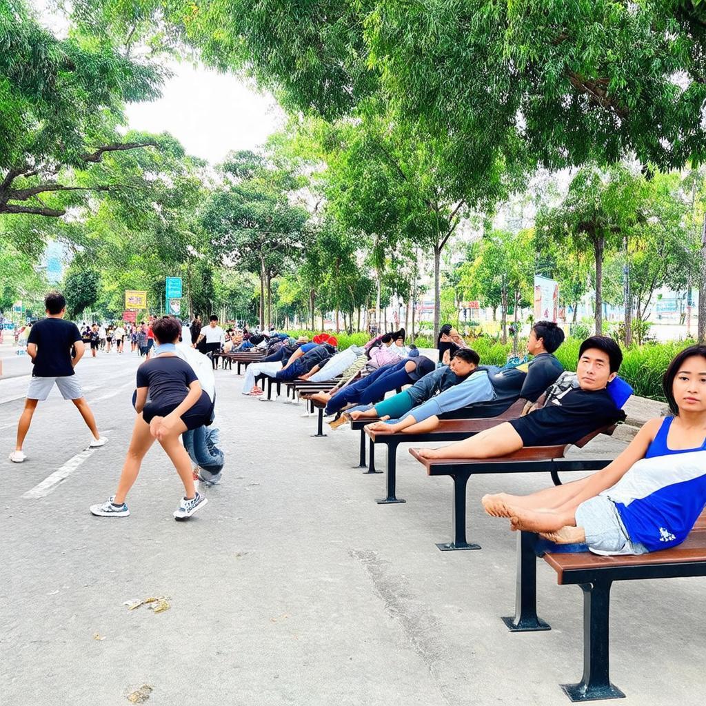 Người dân tập thể dục và thư giãn tại Công viên Gia Phú TP HCM