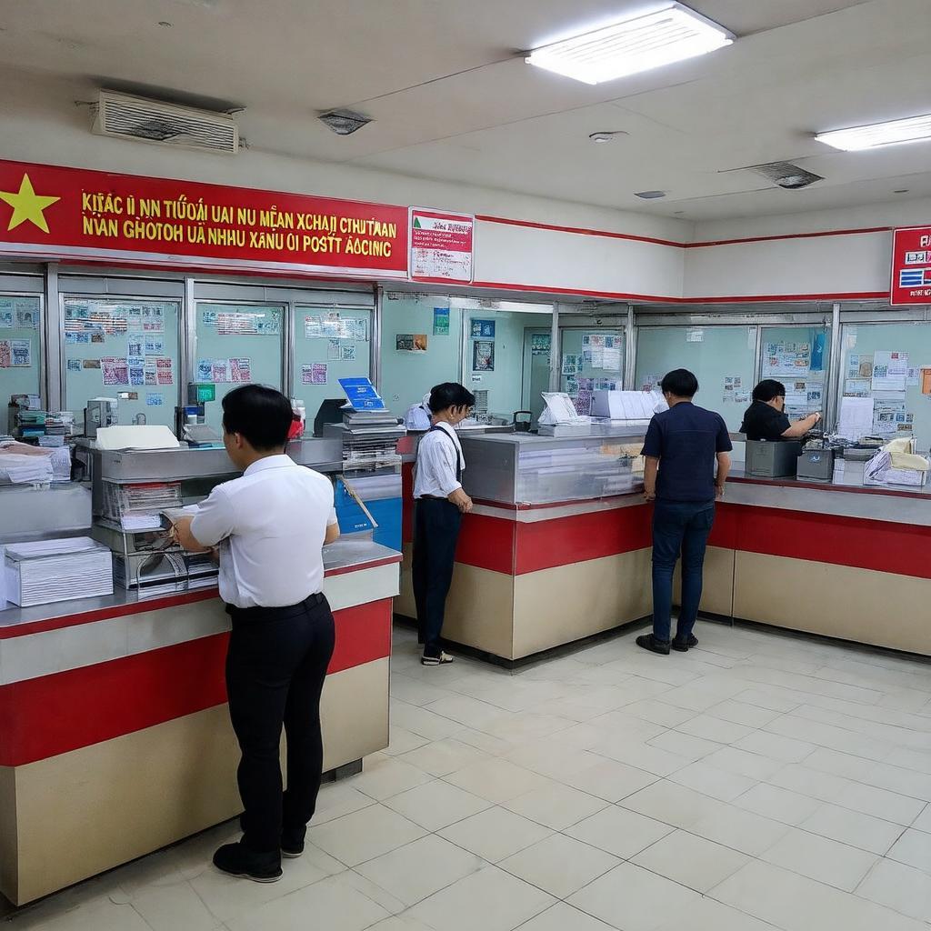 Khách hàng đang thực hiện giao dịch tại quầy bưu điện Xã Đàn 40 Trung Phụng.