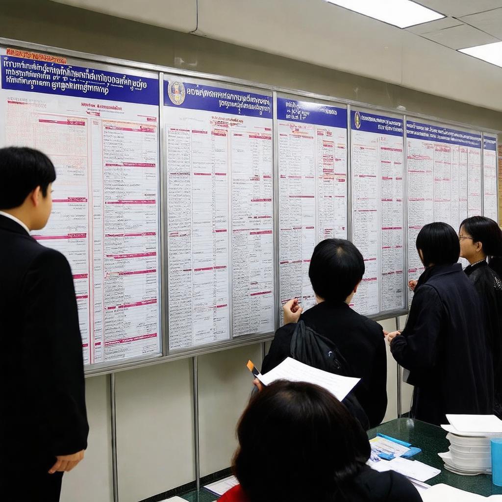 Người tìm việc đang xem thông tin tuyển dụng trên bảng thông báo tại trung tâm giới thiệu việc làm.