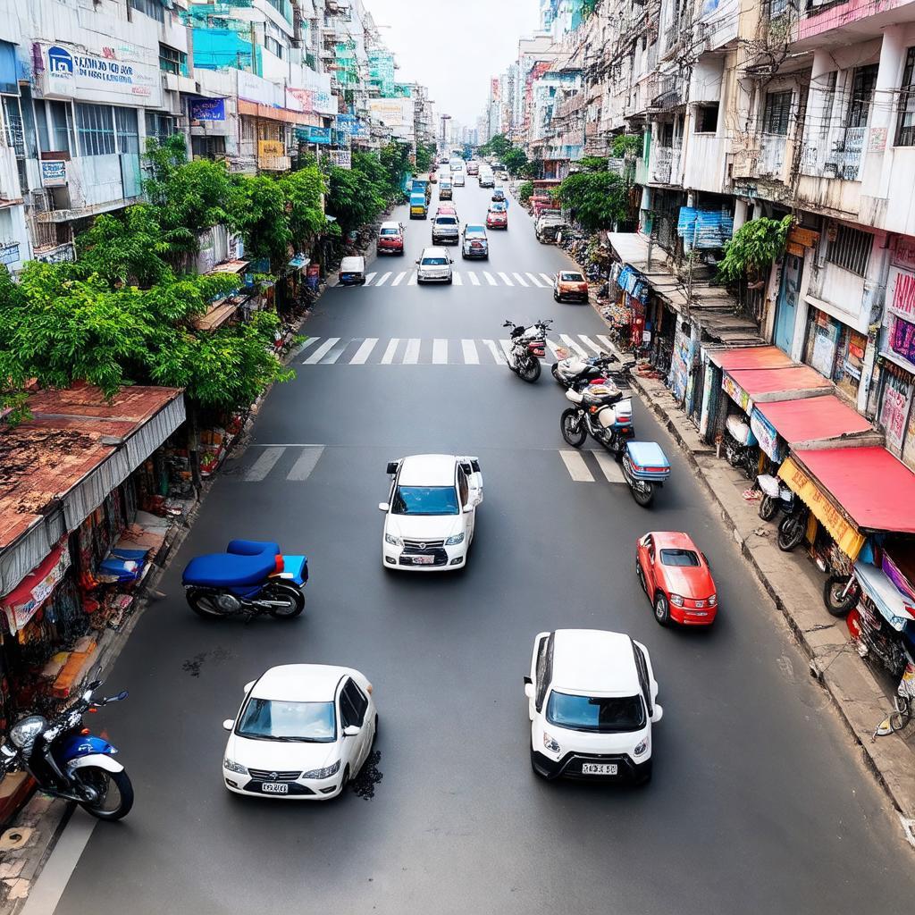 Toàn cảnh ngã tư Nguyễn Văn Luông Hậu Giang Quận 6 sầm uất với xe cộ và cửa hàng.