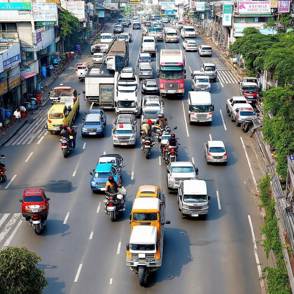 Hình ảnh Ngã ba Kim Anh Sóc Sơn Hà Nội với lưu lượng xe cộ đông đúc
