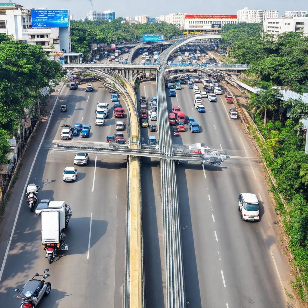 Hình ảnh Ngã tư Đồng Tâm, Tiền Giang với dòng xe cộ tấp nập và hệ thống đường sá phức tạp