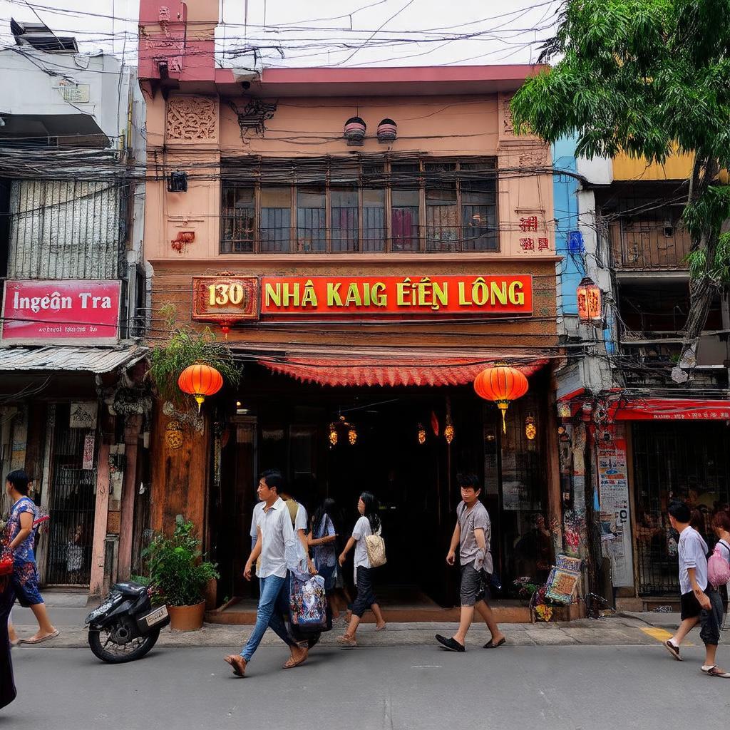 Mặt tiền Nhà hàng Đèn Lồng 130 Nguyễn Trãi, Quận 1, trung tâm Sài Gòn tiện lợi.