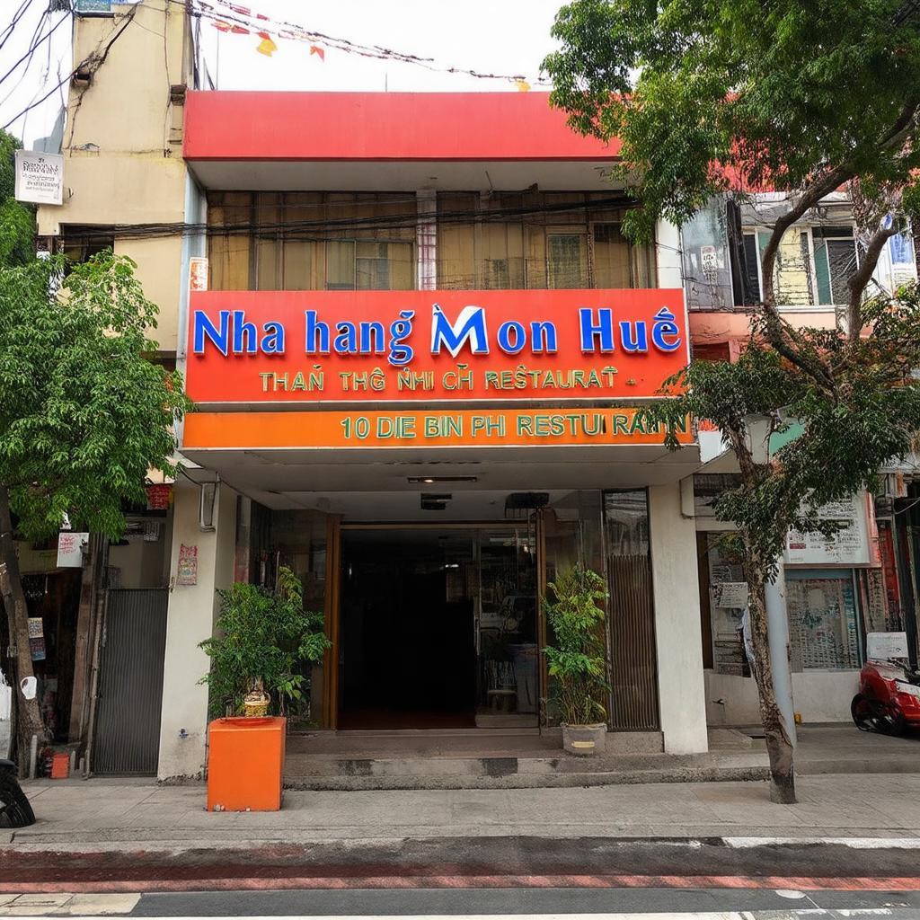Hinh anh mat tien nha hang Mon Hue so 100 Dien Bien Phu, gan ranh gioi quan 1 Binh Thanh, de nhan dien