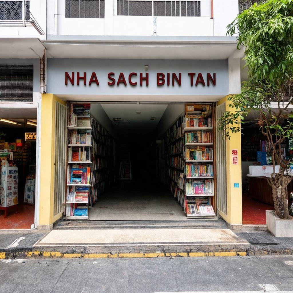 Tổng quan mặt tiền và không gian chính nhà sách Bình Tân 816 Lê Trọng Tấn, Bình Tân