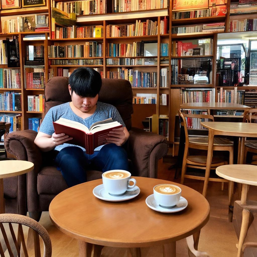 Khách ngồi đọc sách và thưởng thức cà phê/trà trong không gian yên tĩnh của nhà sách kết hợp quán cà phê tại Đà Lạt.