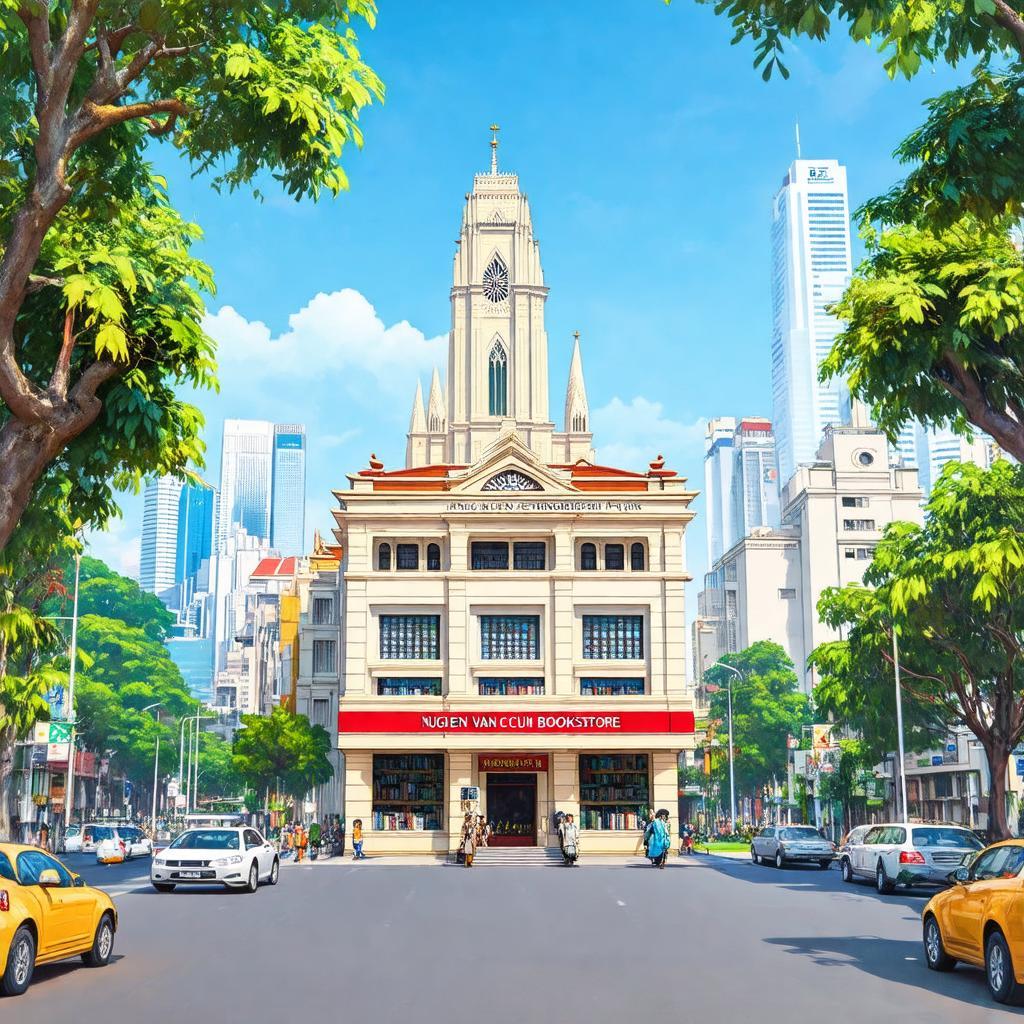 Nha sach Nguyen Van Cu gan cac dia diem noi tieng nhu Dinh Doc Lap Buu dien Thanh pho Nha tho Duc Ba
