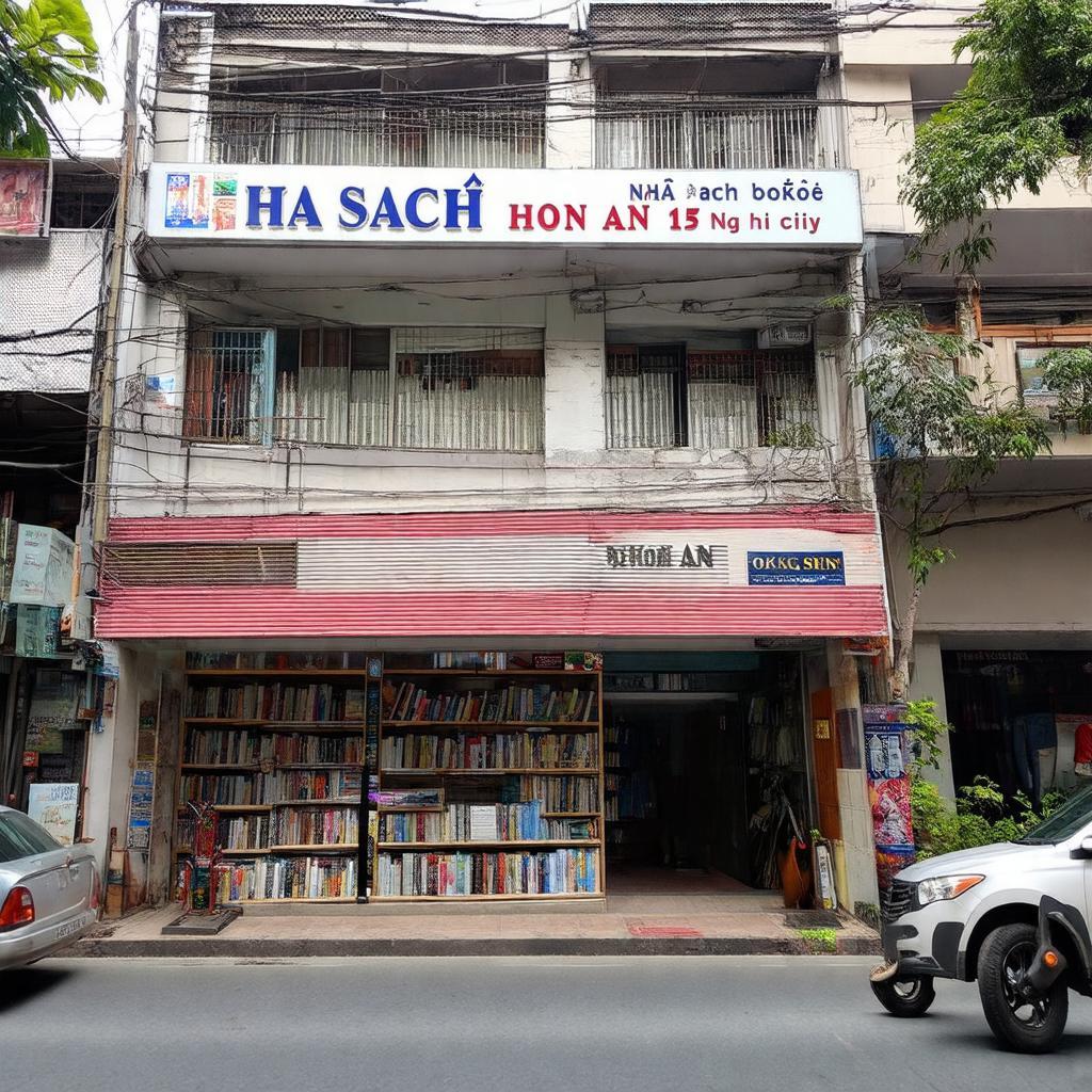 Mặt tiền Nhà sách Hồng Ân 125 Nguyễn Oanh Gò Vấp, địa chỉ quen thuộc mua sách văn phòng phẩm.