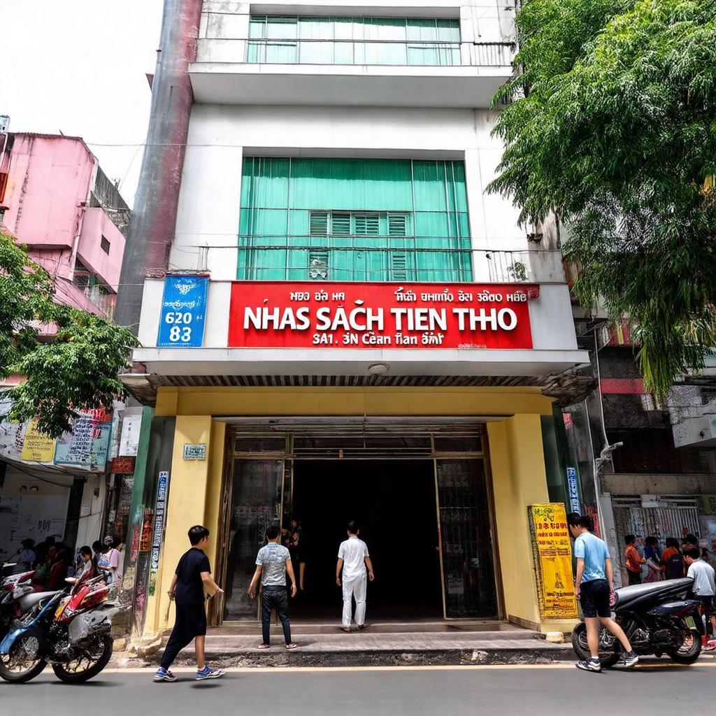 Mat tien Nha sach Tien Tho 828 Truong Chinh Tan Binh dong duc nguoi qua lai