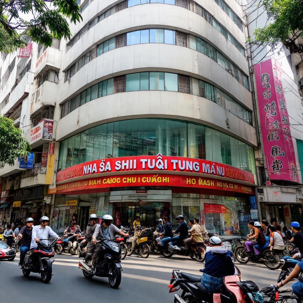 Mặt tiền sầm uất của Nhà Sách Trí Tuệ Cầu Giấy trên đường Hồ Tùng Mậu