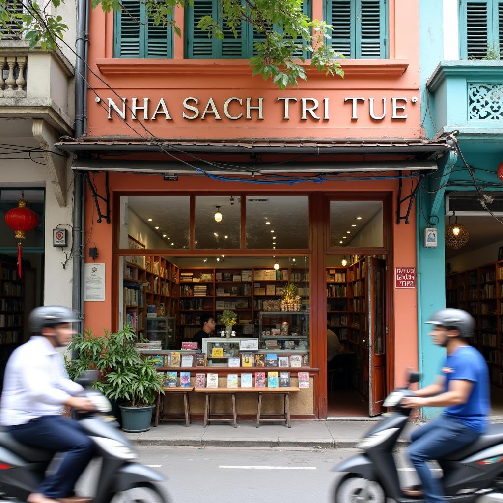 Mặt tiền Nhà Sách Trí Tuệ tại 187 Giảng Võ, Hà Nội với biển hiệu rõ ràng
