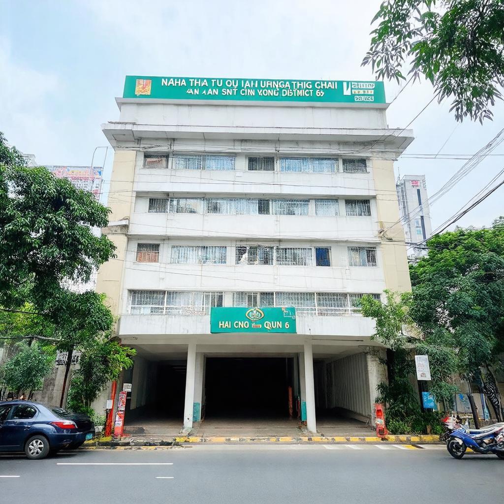 Ngoại cảnh Nhà thi đấu Quận 6 trên đường An Dương Vương, phản ánh vị trí địa điểm.