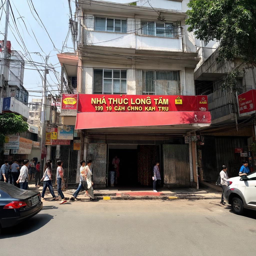 Mặt tiền Nhà Thuốc Long Tâm 199 Giải Phóng, Hai Bà Trưng, Hà Nội trên phố sầm uất.