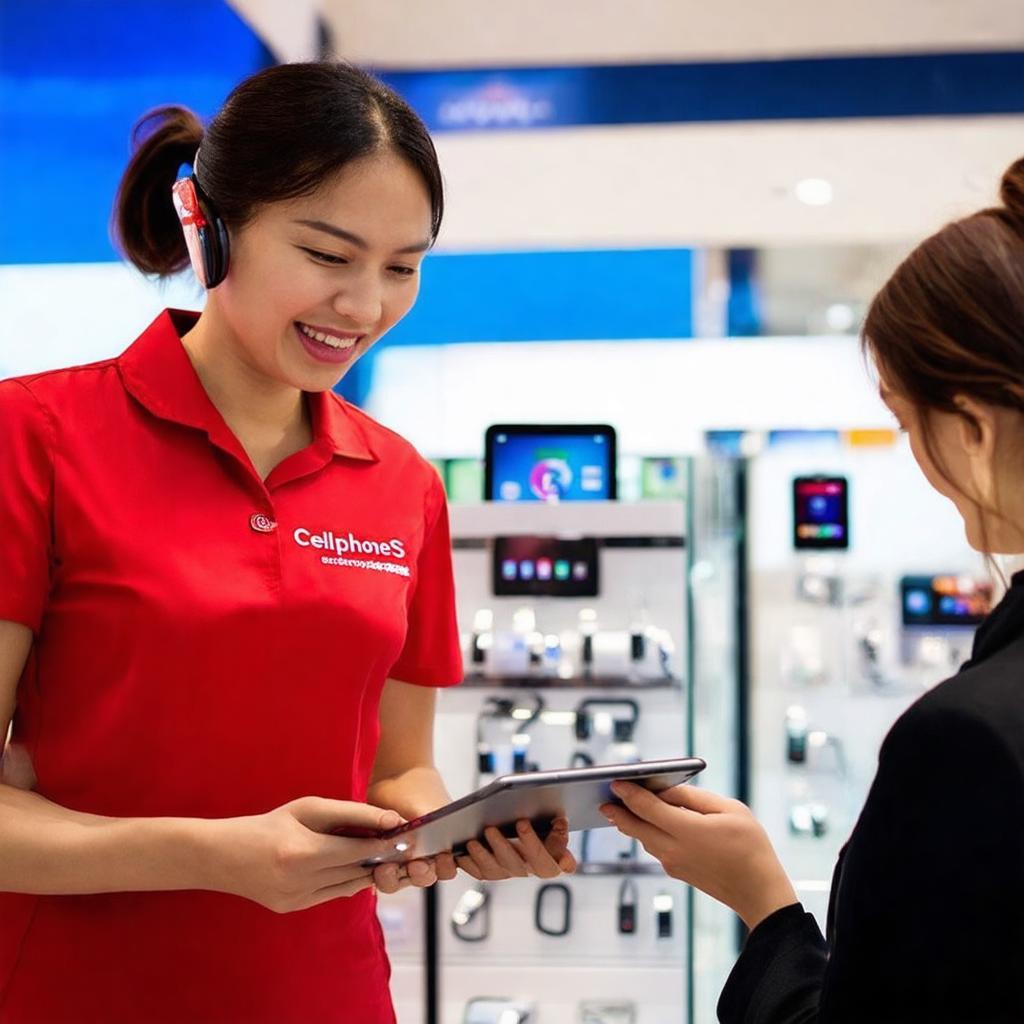 Nhân viên CellphoneS Trương Định tư vấn nhiệt tình về sản phẩm cho khách hàng tại cửa hàng.