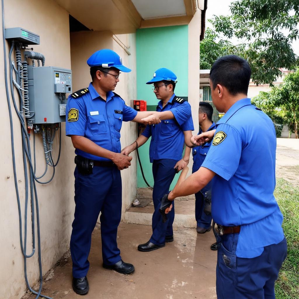 Đội ngũ kỹ thuật Điện Lực Phú Giáo hỗ trợ sửa chữa, kiểm tra hệ thống điện cho người dân.